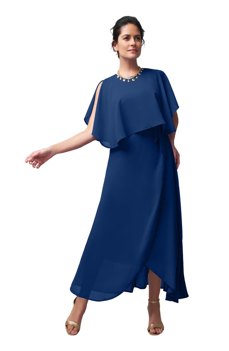 Jessica London Georgette Maxi Cape Sleeve Dress, Main, color, Evening Blue