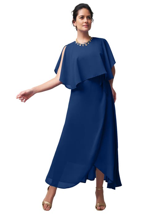 Georgette Maxi Cape Sleeve Dress (Plus)