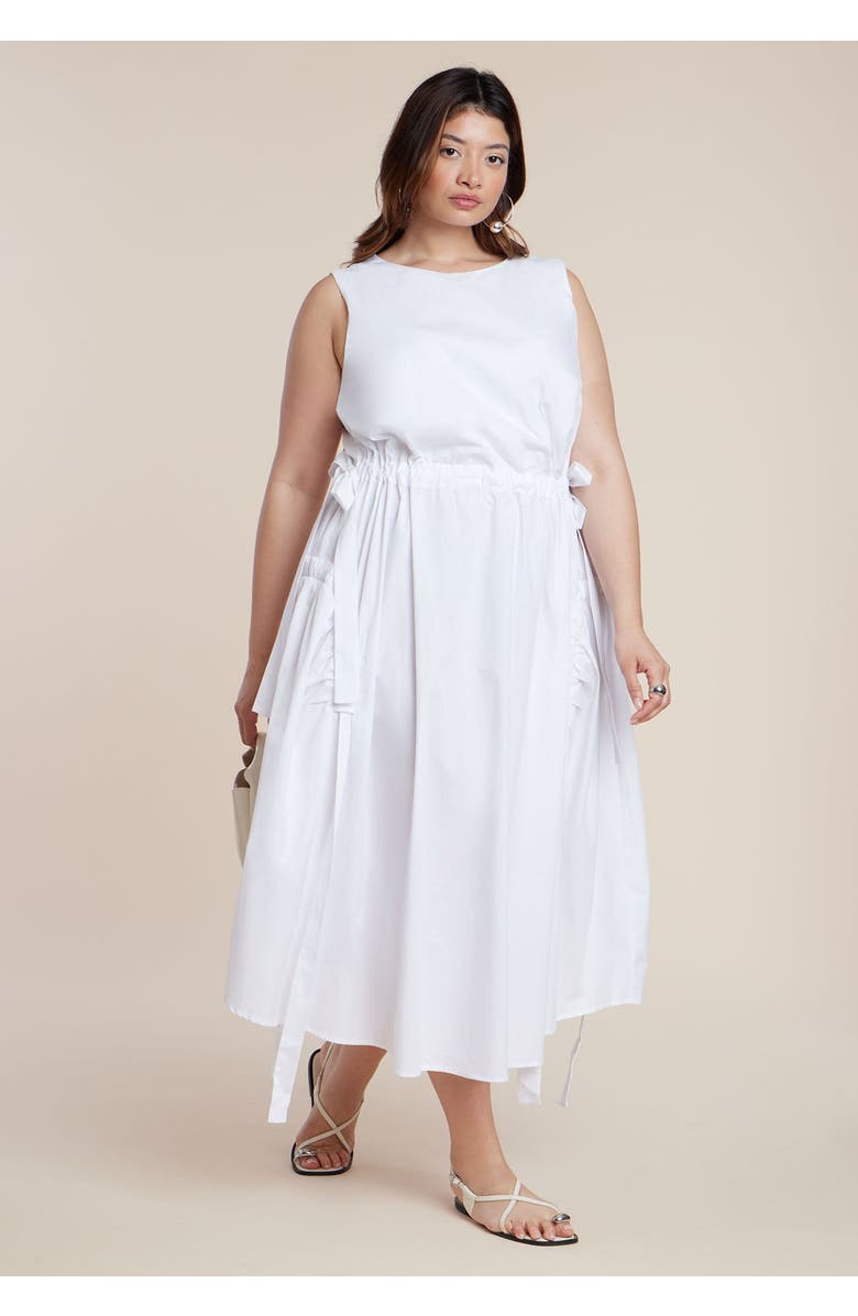 ELOQUII Cinch Waist Poplin Midi Dress, Main, color, Bright White