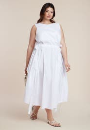 ELOQUII Cinch Waist Poplin Midi Dress