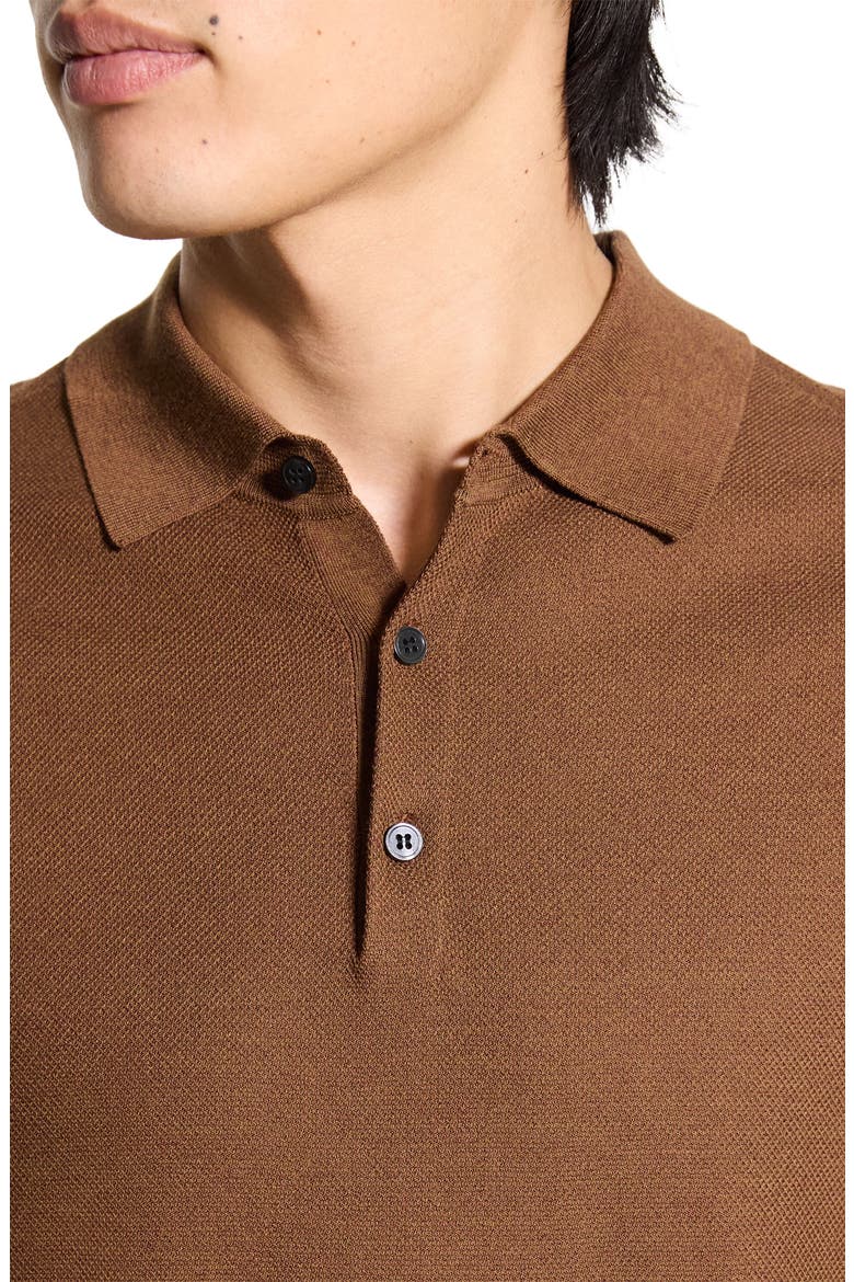 Short Sleeve Silk & Cotton Polo Sweater, Alternate, color, DEEP TOBACCO