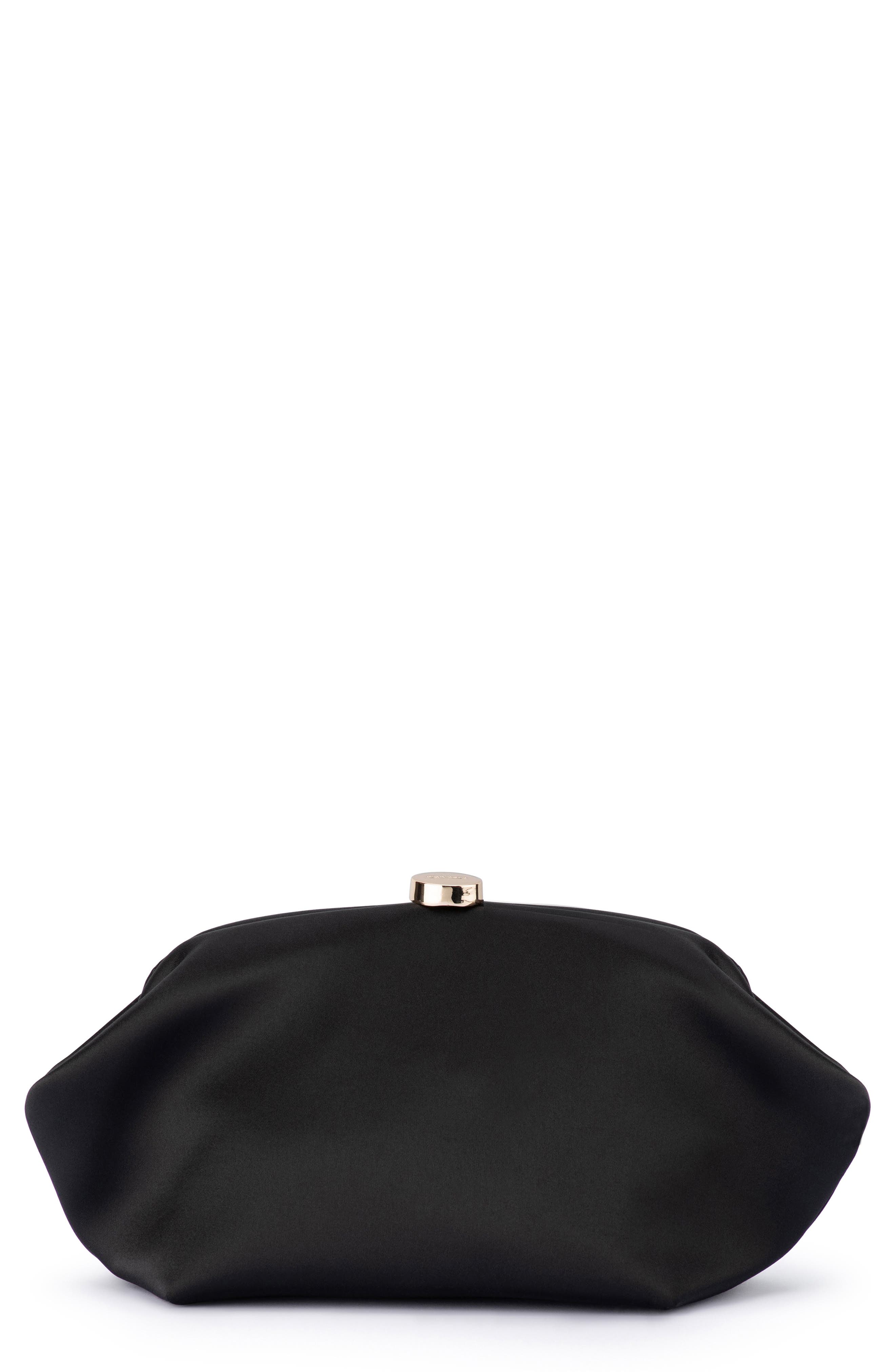 Olga Berg Karina Satin Frame Clutch, Main, color, Black