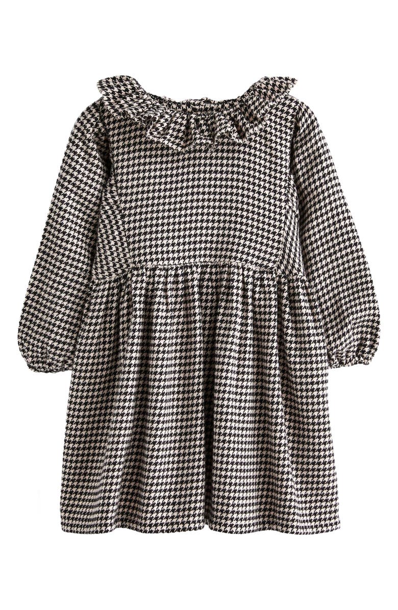 NEXT Kids' Puppytooth Ruffle Collar Long Sleeve Cotton Dress, Main, color,