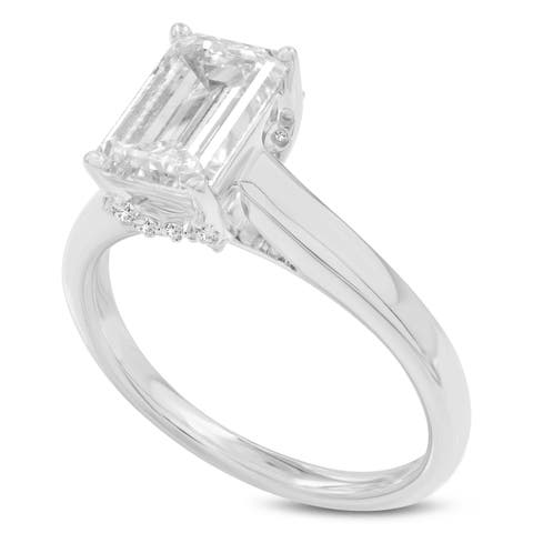 Narine 14K White Gold Emerald Cut Lab Grown Diamond Hidden Halo Engagement Ring - 2.15 Ct