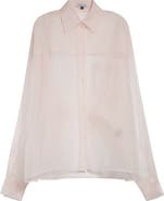 LaQuan Smith Oversize Silk Organza Button-Up Shirt