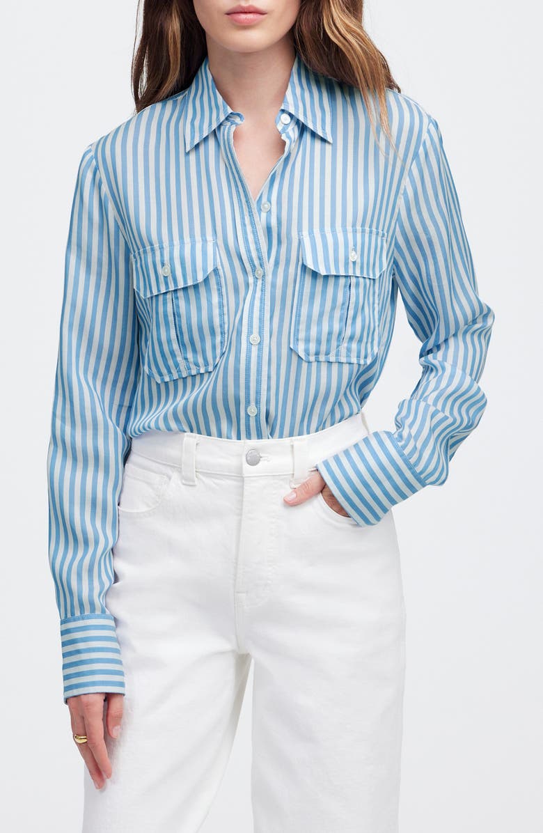 Madewell Stripe Utility Pocket Button-Up Shirt, Main, color, Waterfall