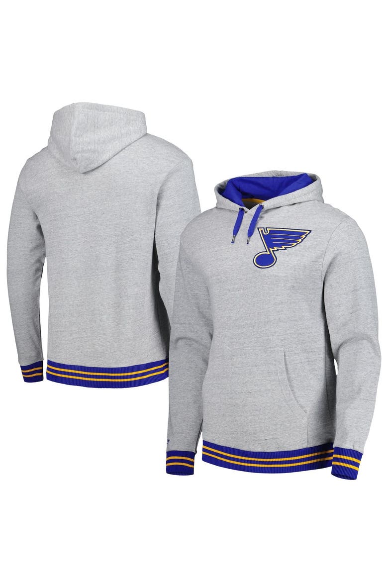 Men's Mitchell & Ness  Heather Gray St. Louis Blues Classic French Terry Pullover Hoodie, Main, color, Heather Gray