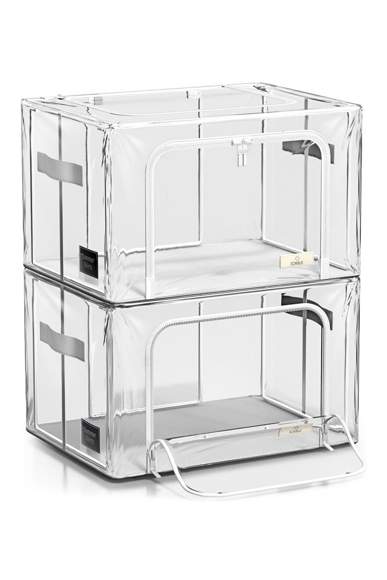 Set of 2 Stackable Foldable Storage Bins, Main, color, NO COLOR