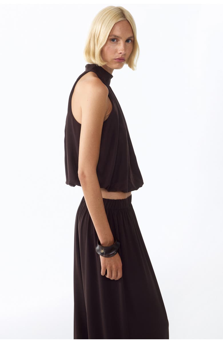 H&M Bubble-hem Top, Main, color, Dark Brown