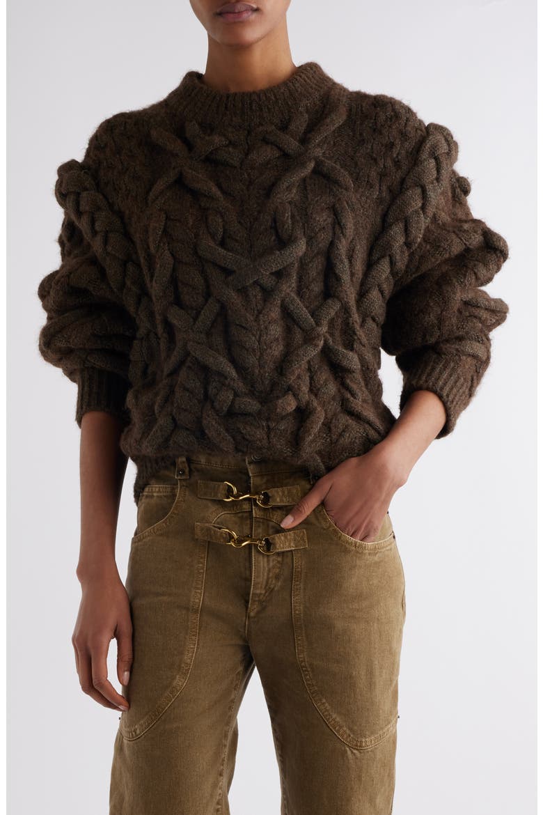 Basiliane Chunky Wool & Alpaca Blend Cable Sweater, Main, color, BRONZE