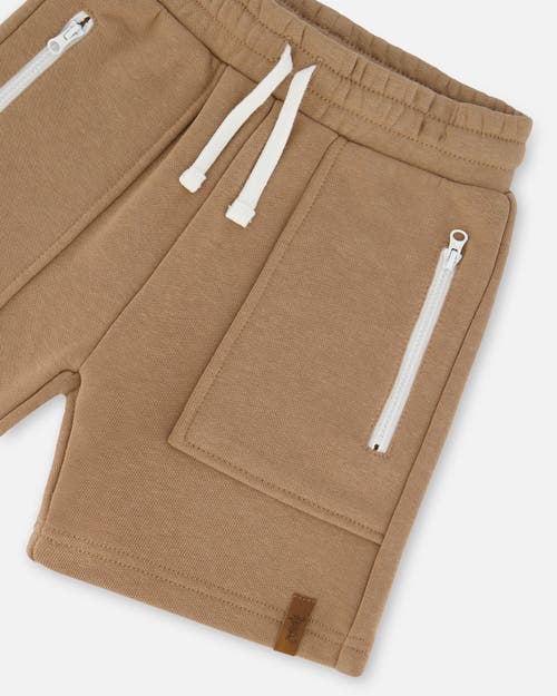 Deux Par Deux Boys' French Terry Zip Pocket Shorts - Big Kid In Beige