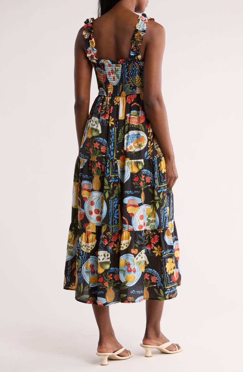 AUGUST SKY Mixed Print Smocked Tiered Midi Dress, Alternate, color, 