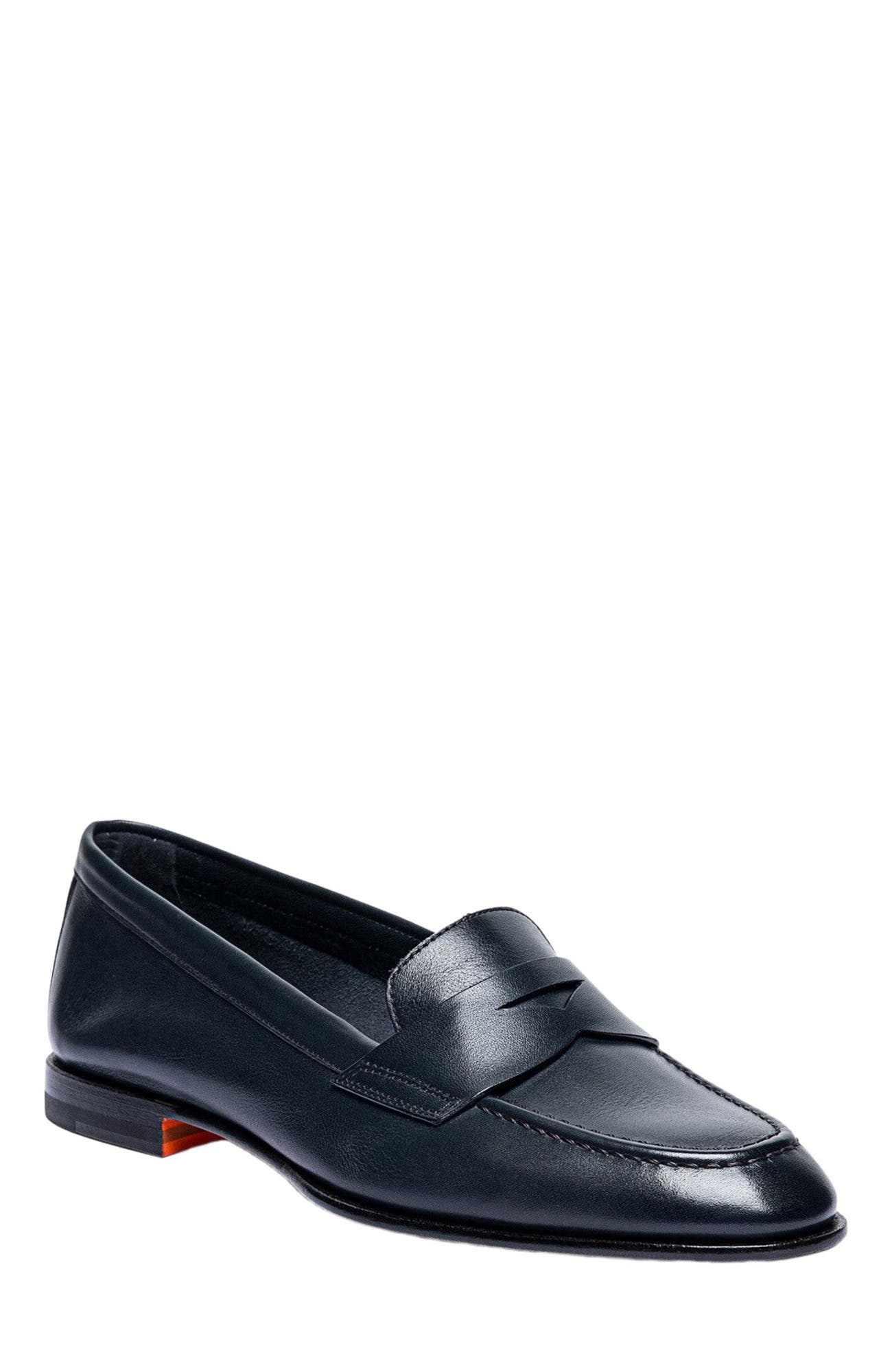 Santoni Leather Penny Loafer, Alternate, color, Blue