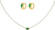 Bearfruit Jewelry 18k Gold Plated Sterling Silver Emerald Rectangle Necklace & Huggies Set Gift Guide