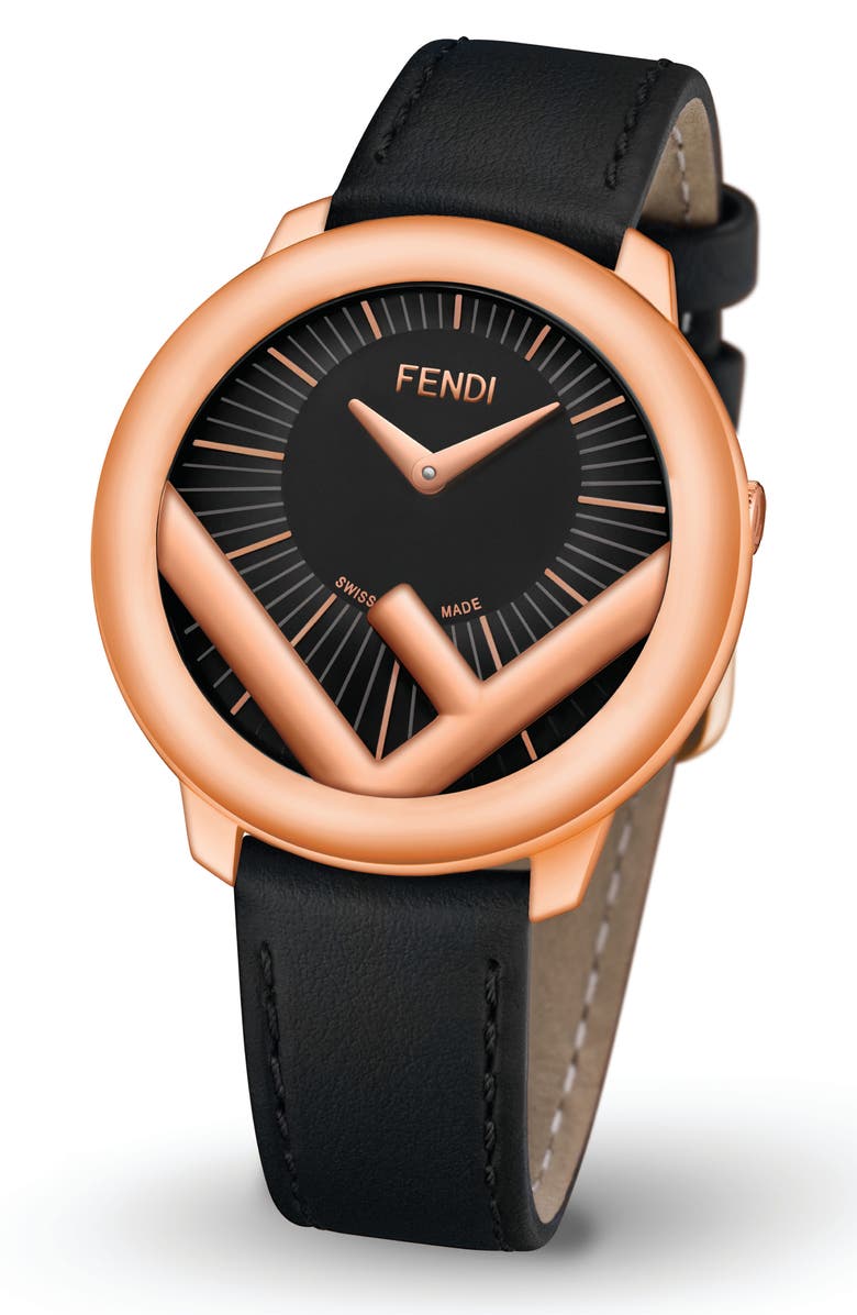 Fendi Run Away Leather Strap Watch, 36mm, Alternate, color, 
