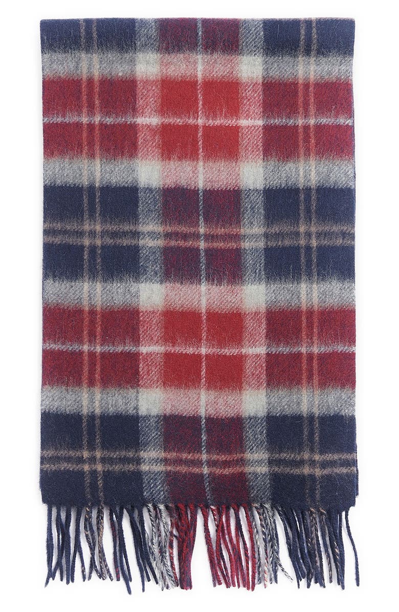 Barbour Galston Tartan Plaid Wool Scarf, Alternate, color, Cranberry