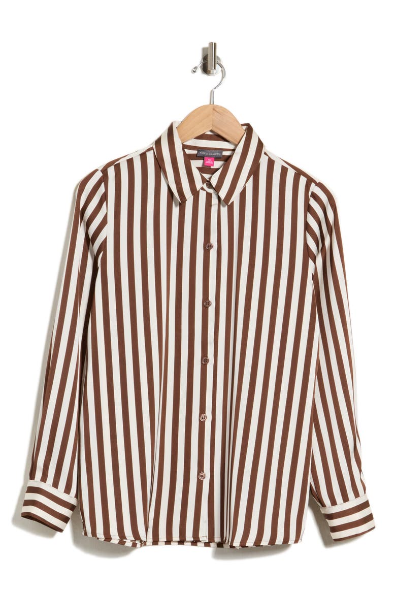 Striped Long Sleeve Button Shirt, Alternate, color, FRENCH ROAST