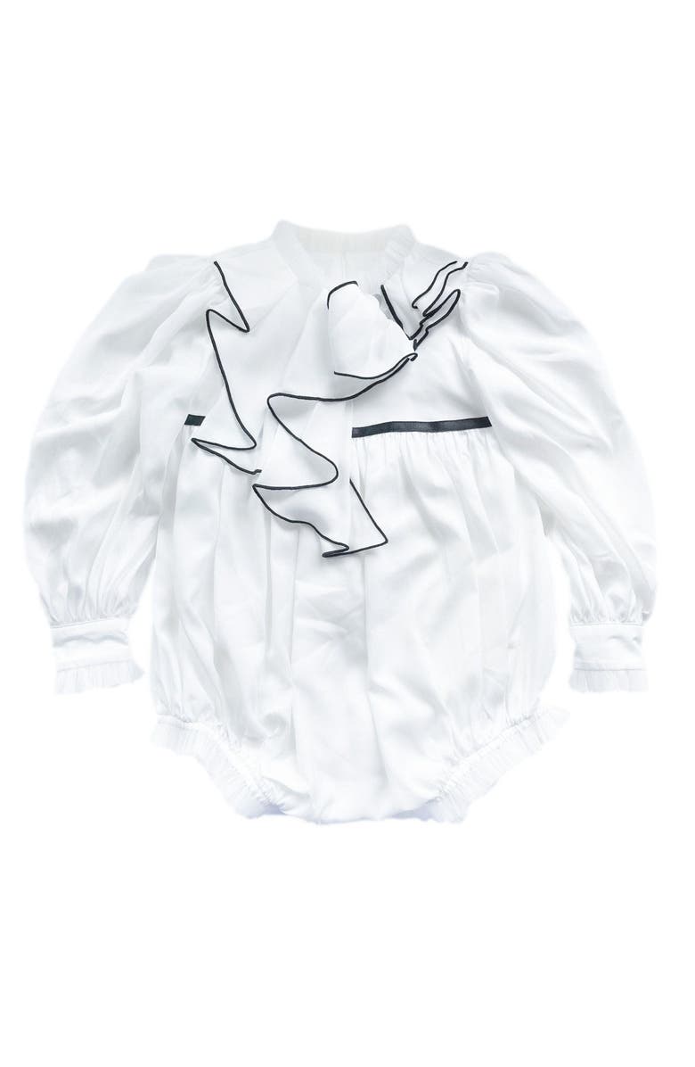 Petite Maison Kids Gwen Romper with Ruffle Trim, Main, color, White And Black