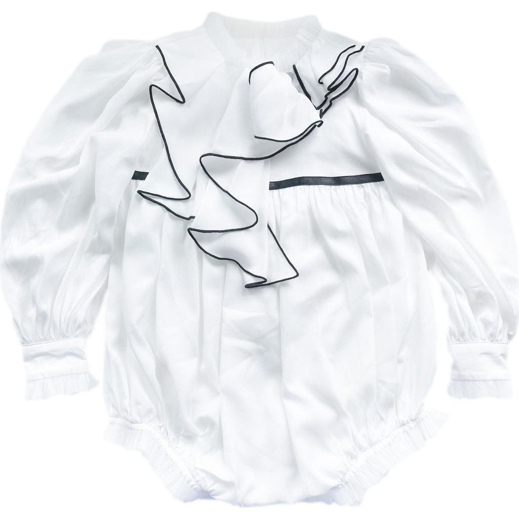 Petite Maison Kids Gwen Romper With Ruffle Trim In White And Black