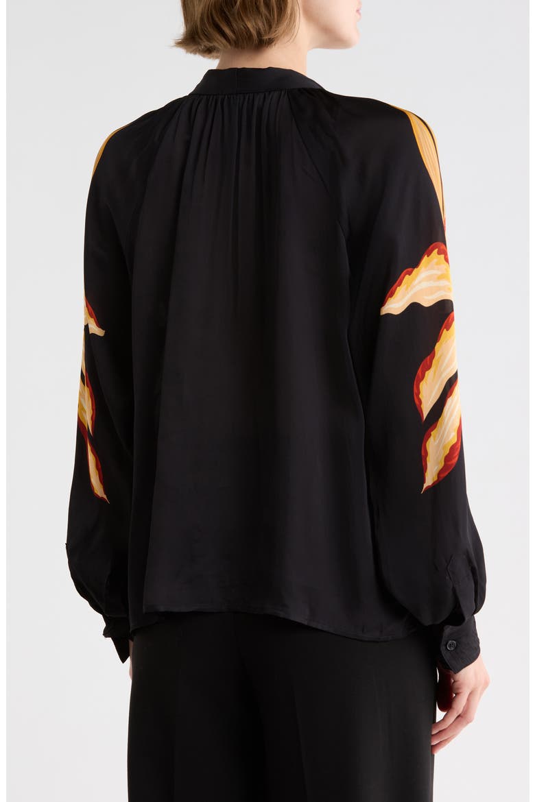 Tie Neck Long Sleeve Top, Alternate, color, PLACED FLORAL STEM PRINT