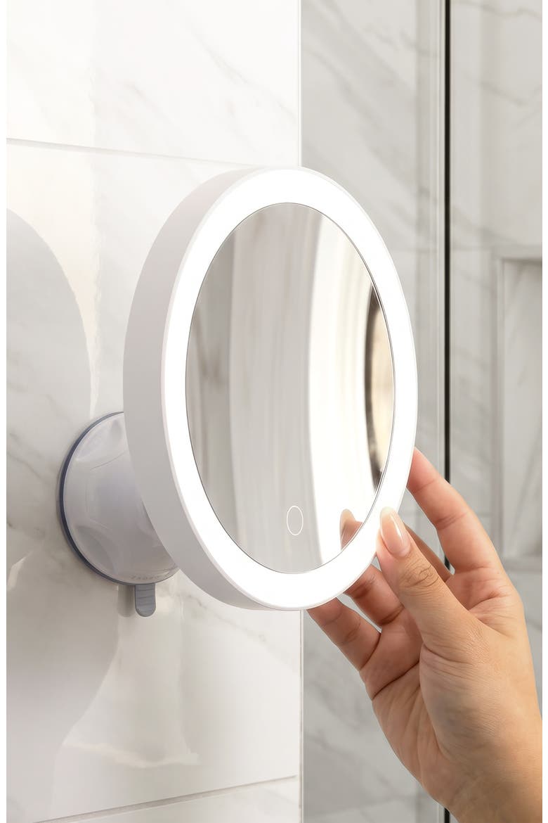 Lighted Wall Mounted Suction Cup Makeup Mirror with 10X Magnification, Alternate, color, White