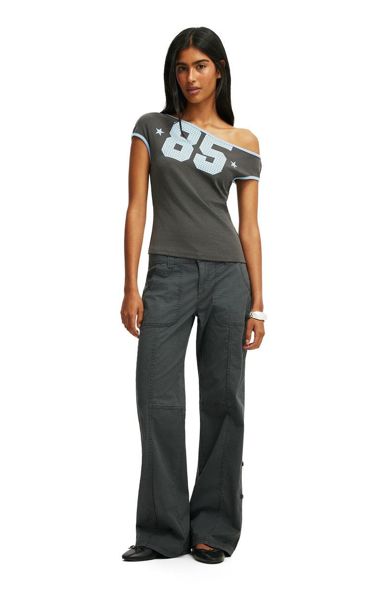 Cotton On Women's Off Shoulder Graphic Tee, Alternate, color, 85  Slate