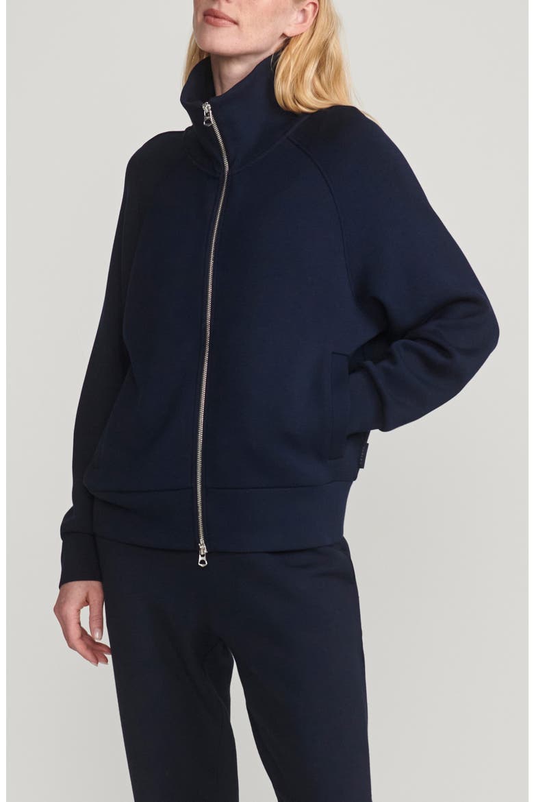 Tyde Mixed Media Zip Front Sweatshirt, Main, color, NAVY