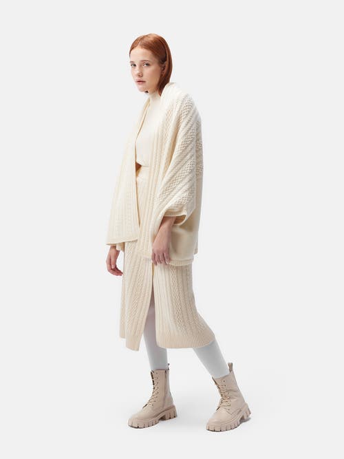 Gobi Mongolian Cashmere Cable-knit Cashmere Poncho In Marshmallow