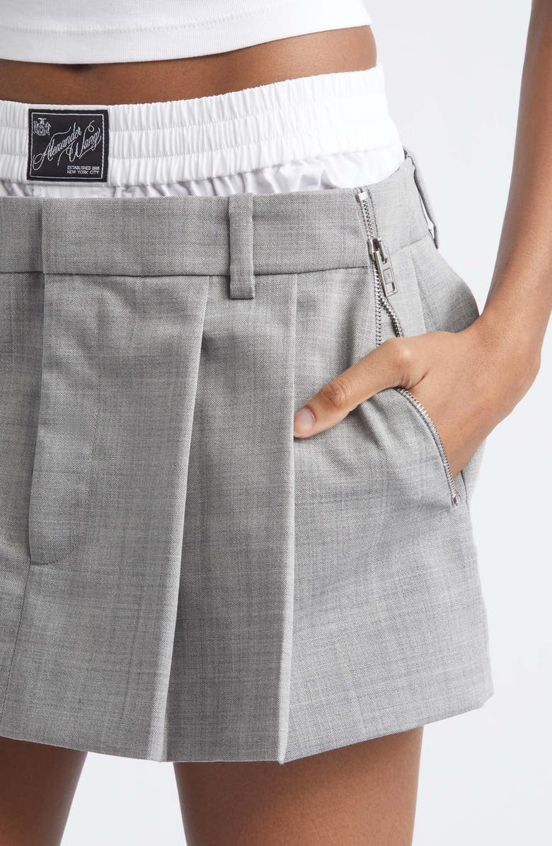 Alexander Wang Prestyled Pleated Wool Boxer Waist Miniskort, Alternate, color, Light Heather Grey