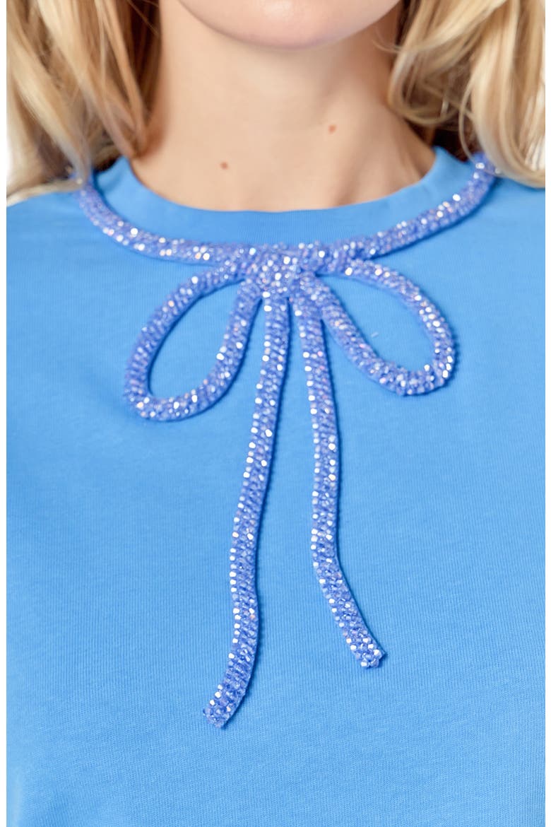 Beaded Bow Cotton T-Shirt, Alternate, color, BLUE