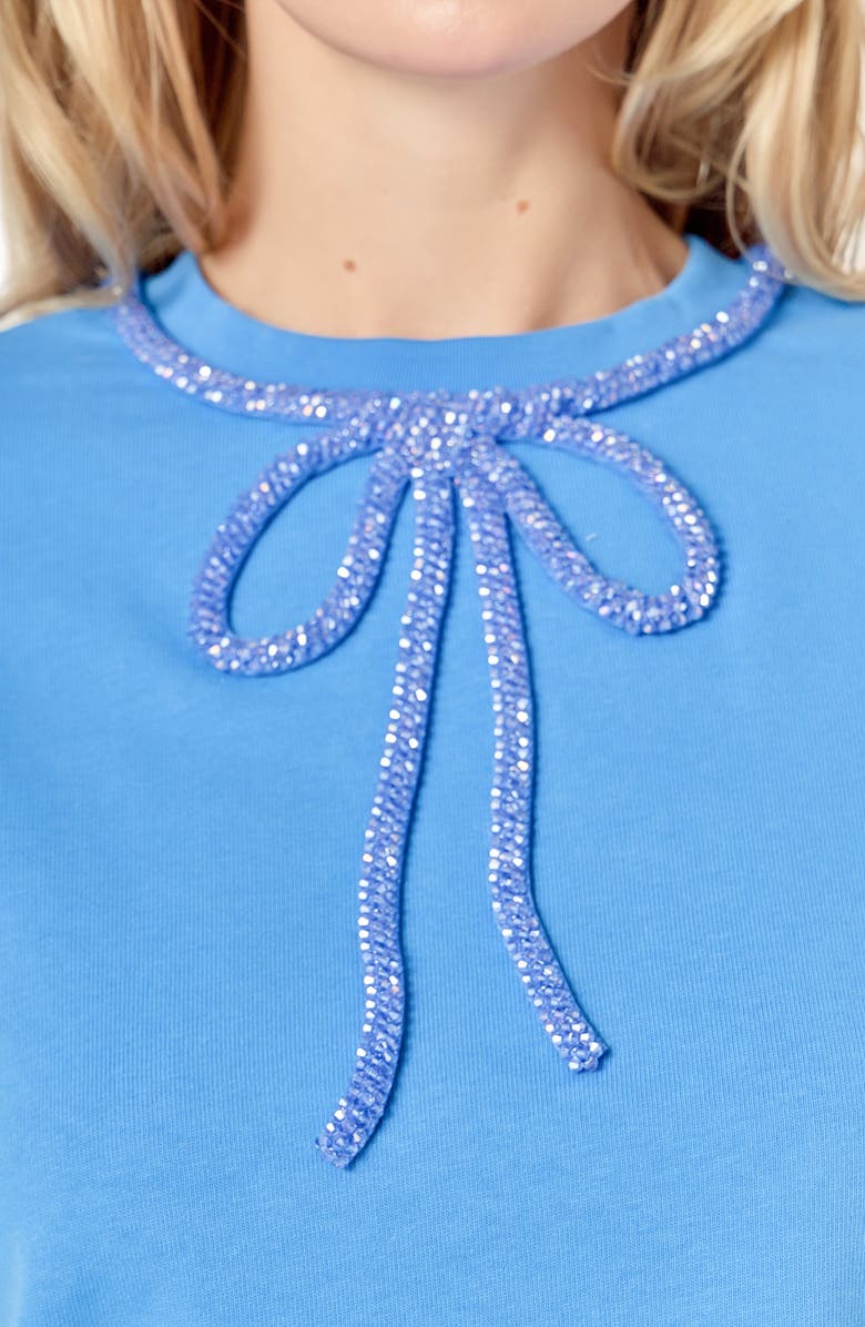 English Factory Beaded Bow Cotton T-Shirt, Alternate, color, Blue