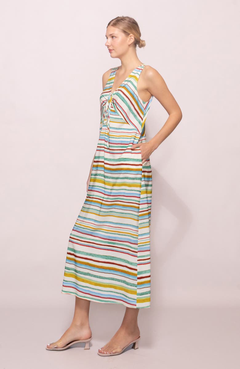 MELLODAY Stripe Sleeveless Linen Blend Dress, Alternate, color, Green Multi Stripe