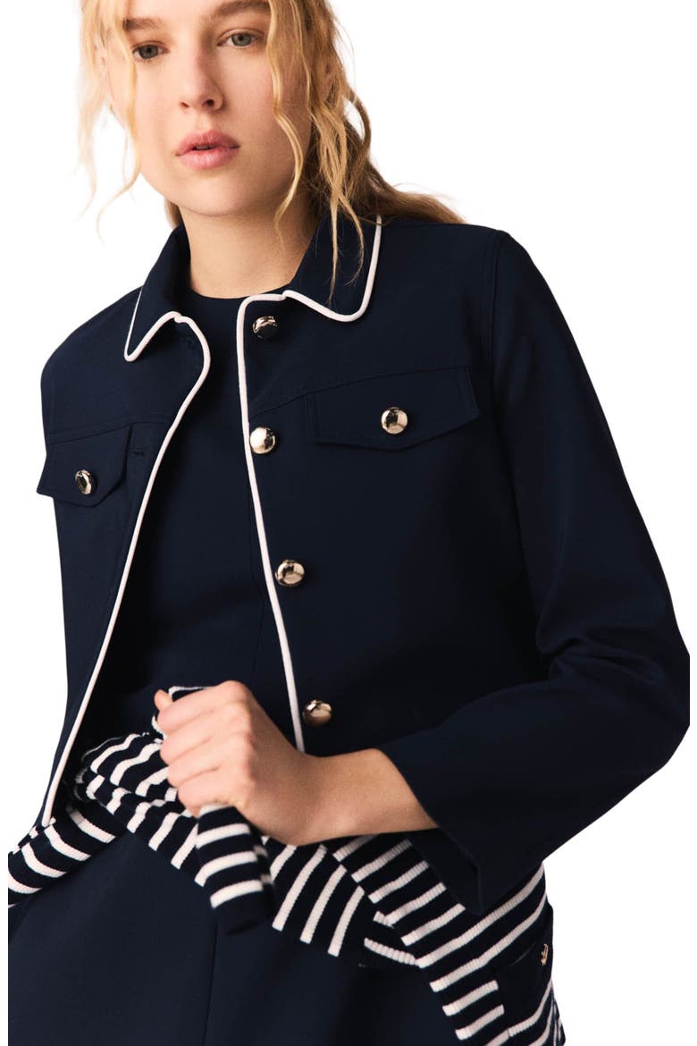 Short jacket with contrast trim, Alternate, color, Navy