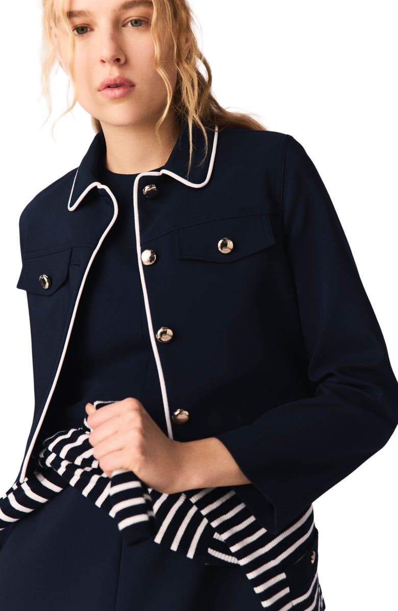 maje Short jacket with contrast trim, Alternate, color, Navy