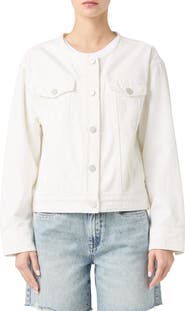 BLANKNYC Collarless White Denim Trucker Jacket