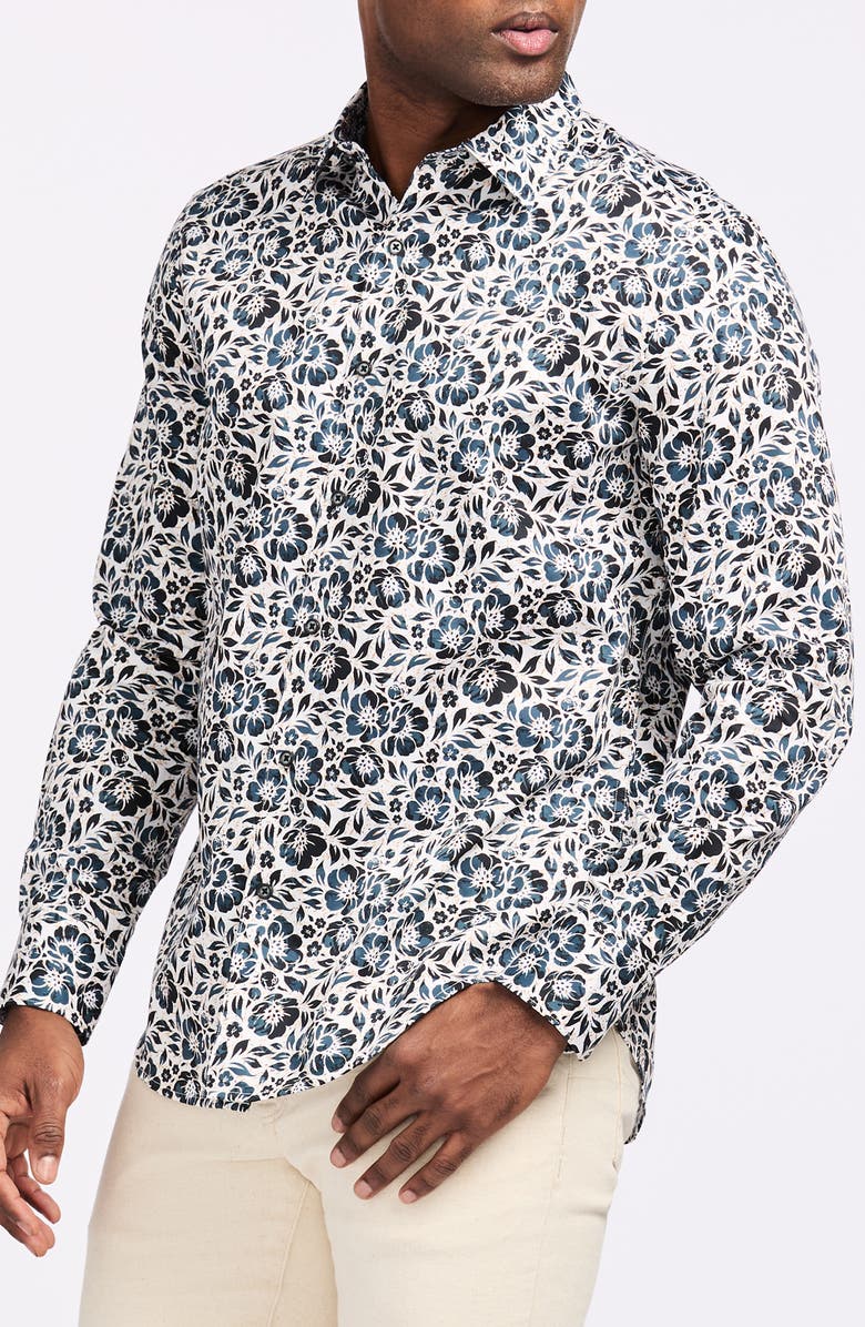 Robert Graham Floral Print Cotton Button-Up Shirt, Alternate, color, Blue Multi