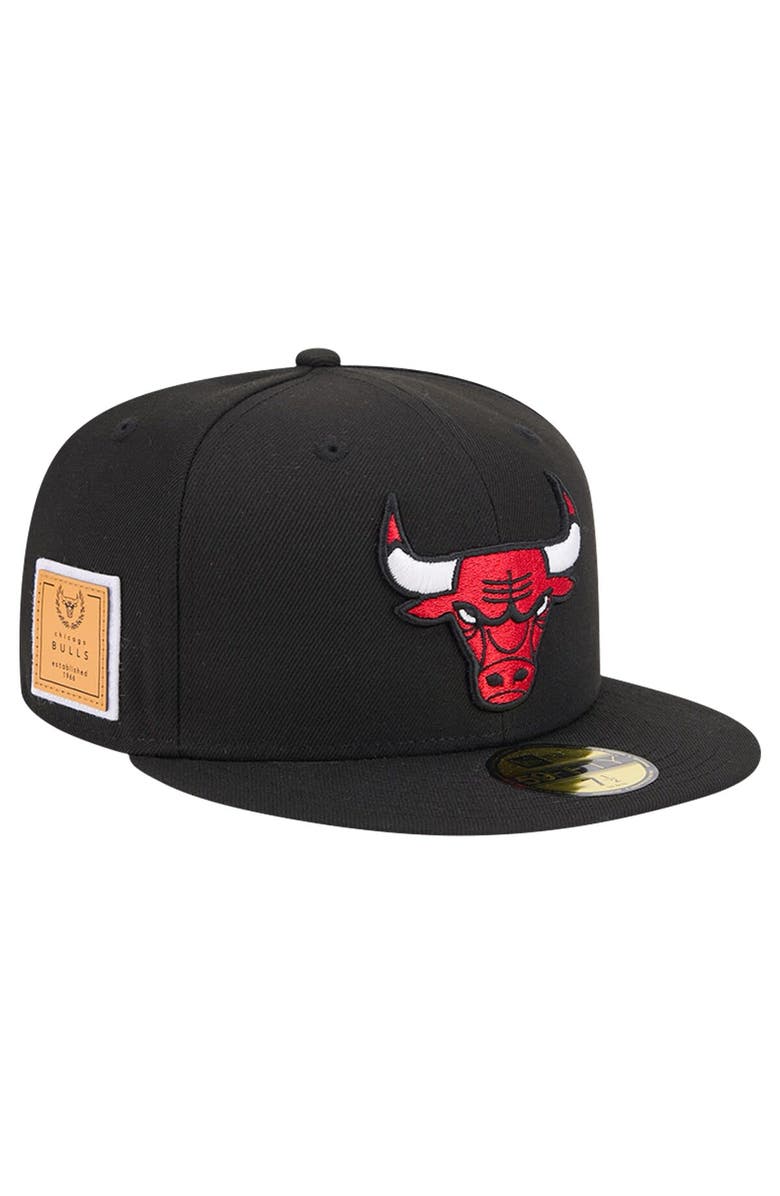New Era Men's New Era Black Chicago Bulls Court Sport Leather Applique 59FIFTY Fitted Hat, Alternate, color,