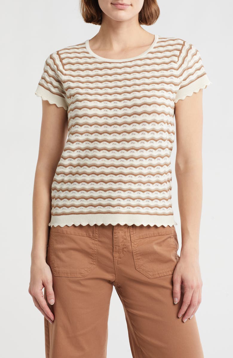 Adrianna Papell Wavy Stripe Pointelle Sweater, Main, color, Neutral Combo