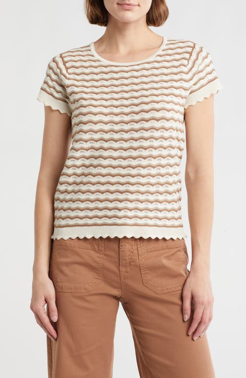 Wavy Stripe Pointelle Sweater