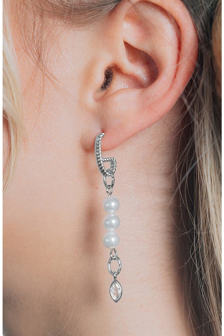 Ivanna Cultured Pearl & Cubic Zirconia Linear Drop Earrings, Alternate, color, SILVER
