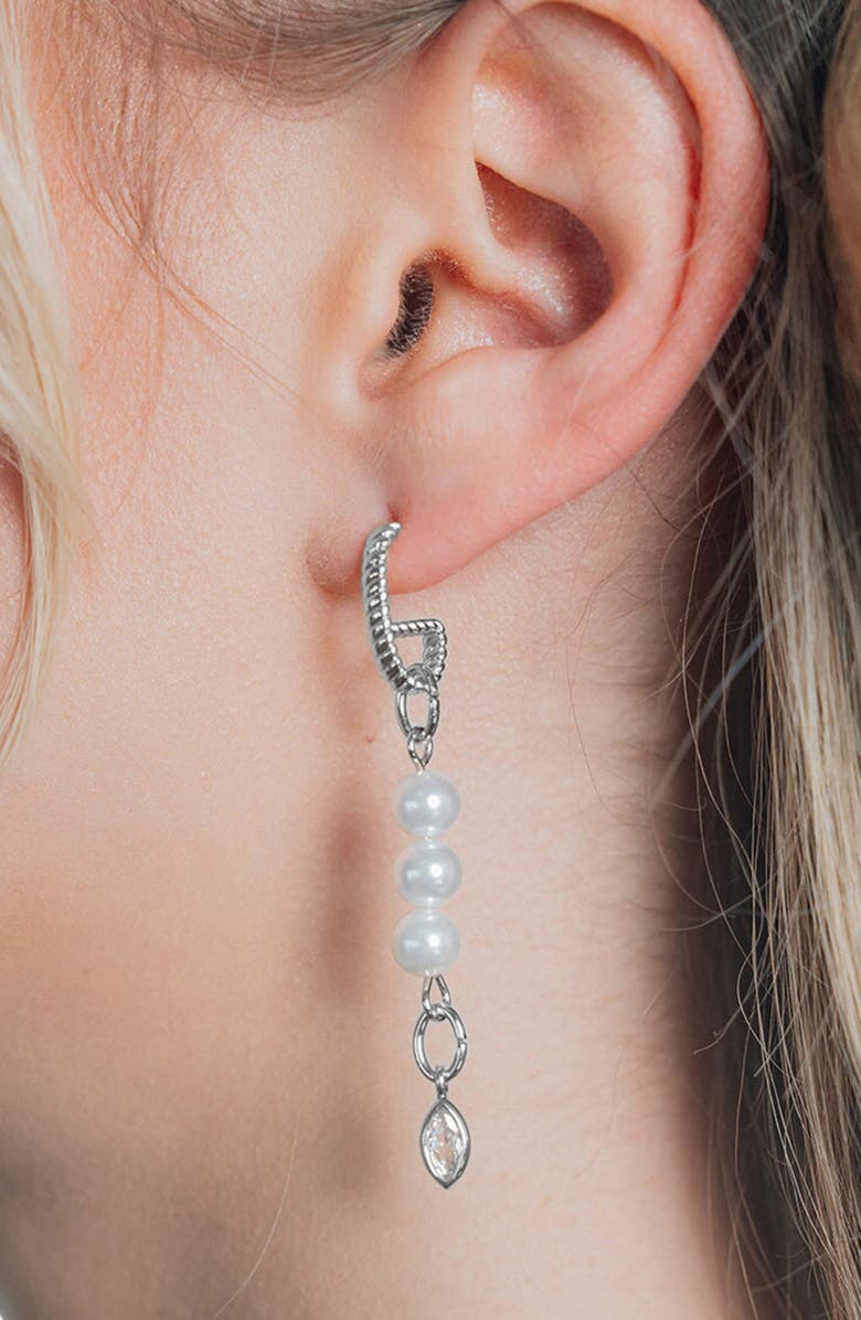 Sterling Forever Ivanna Cultured Pearl & Cubic Zirconia Linear Drop Earrings, Alternate, color, Silver