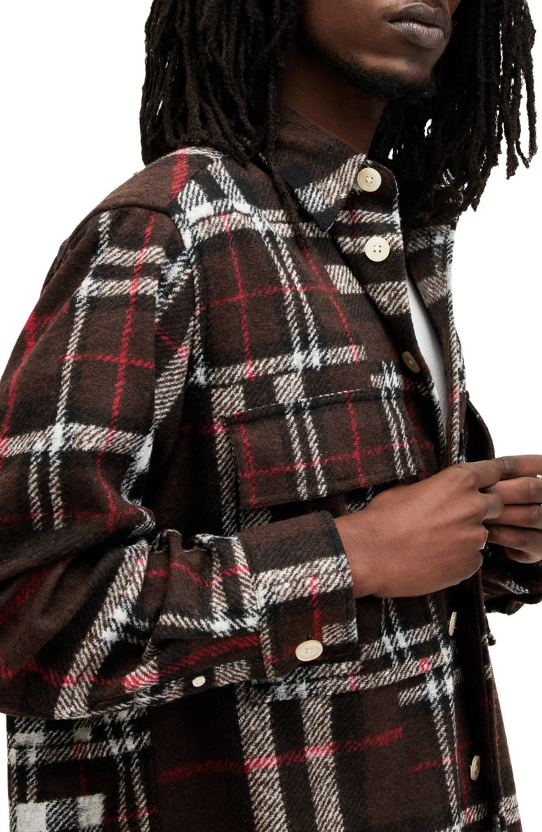 AllSaints Redwood Plaid Flannel Button-Up Shirt, Alternate, color, 