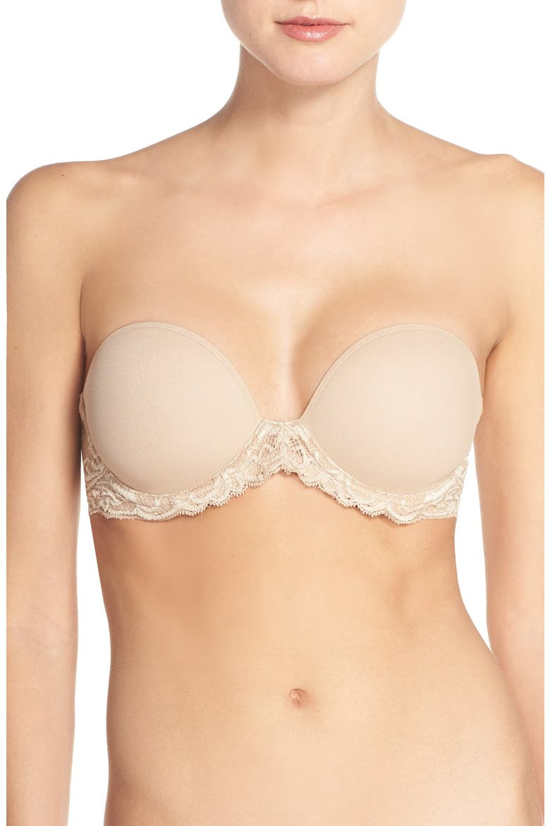 Feathers Underwire Plunge Strapless Bra, Main, color, CAFE