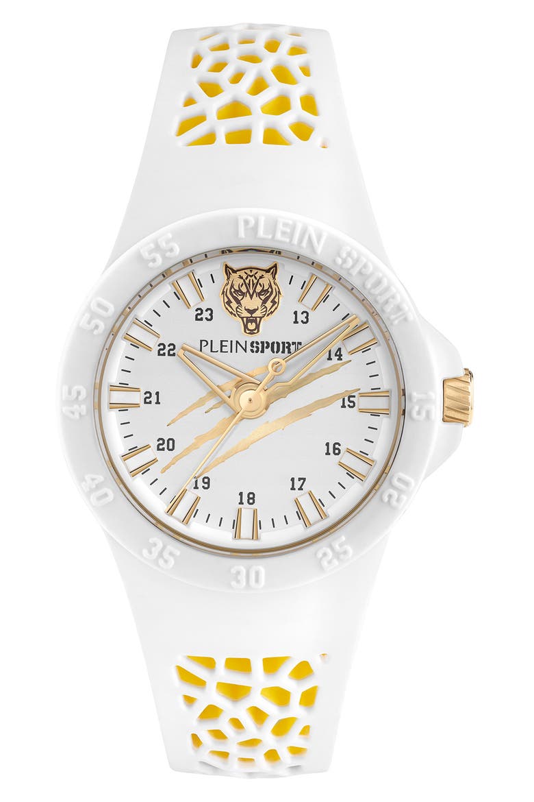 Three-Hand Quartz Silicone Strap Watch, 40mm, Main, color, WHITE