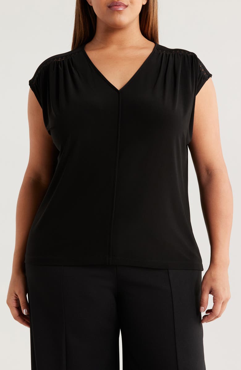 Anne Klein Lace Inset V-Neck Top, Main, color, 