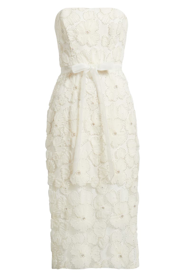 Beaded Floral Appliqué Strapless Dress, Alternate, color, IVORY
