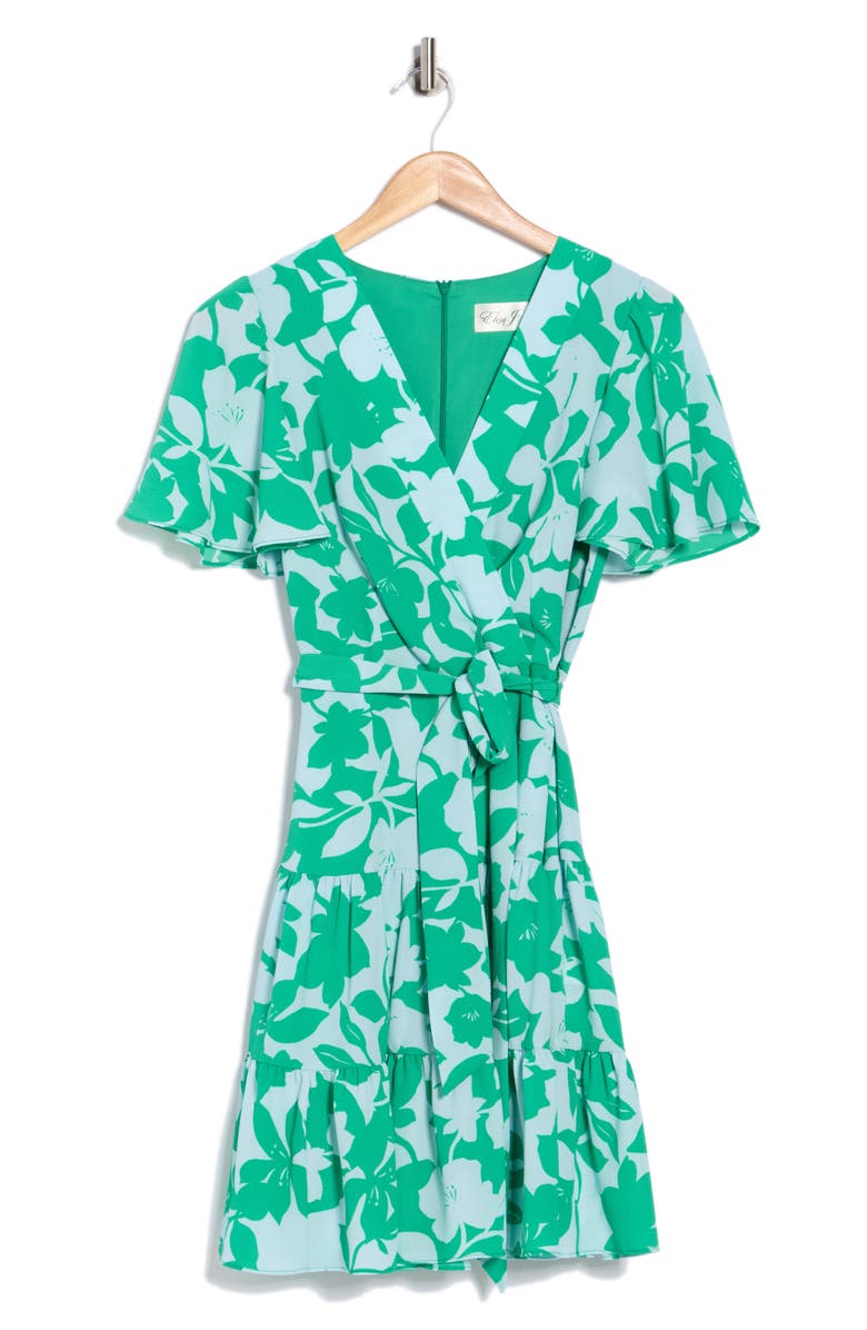 Eliza J Floral Short Sleeve Fit & Flare Dress, Alternate, color, Green