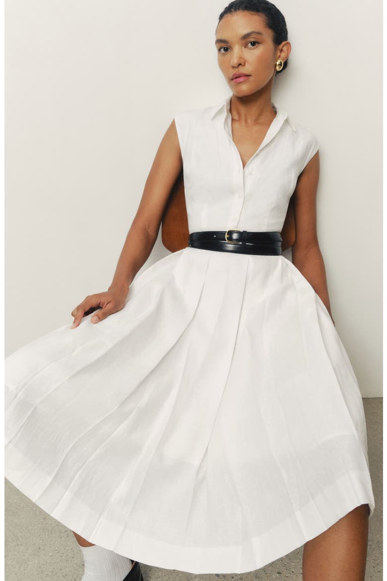 Prim Sleeveless Linen Shirtdress, Alternate, color, WHITE