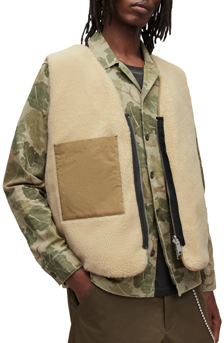 AllSaints Vibo Reversible Faux Shearling Lined Tech Vest, Alternate, color, Sand