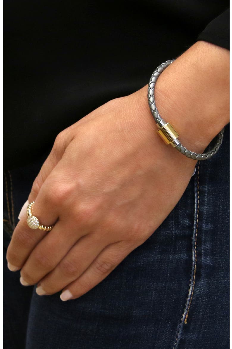 Braided Leather Bracelet, Alternate, color, GREY